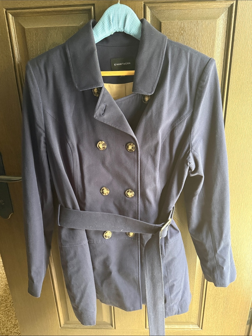 41 Hawthorn Navy Double-Breasted Belted Trench Coat